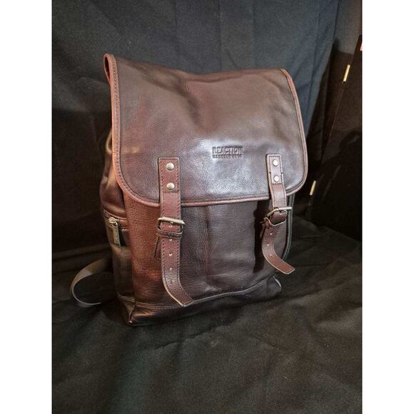 Kenneth Cole Reaction Brown Leather Backpack Laptop Bag Satchel Academia - Picture 2 of 13